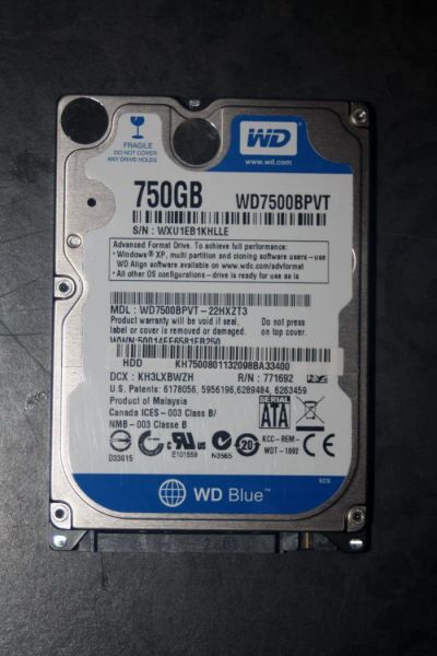 Лот: 9817858. Фото: 1. Western Digital WD7500BPVT. Жёсткие диски (HDD)