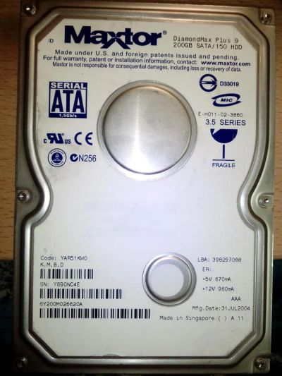 Лот: 9906889. Фото: 1. HDD 3.5 Жесткий диск Maxtor 200Gb... Жёсткие диски (HDD)
