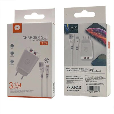 Лот: 22144942. Фото: 1. СЗУ WUW T55 2*USB + Lightning... Зарядные устройства, блоки питания, адаптеры сетевые для смартфонов