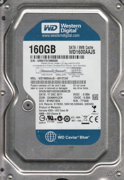 Лот: 4844115. Фото: 1. Жесткий диск HDD 160 SATA-II Western... Жёсткие диски (HDD)