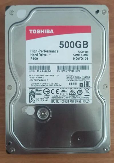 Лот: 22494661. Фото: 1. HDD Toshiba 500GB (HDWD105). Жёсткие диски (HDD)