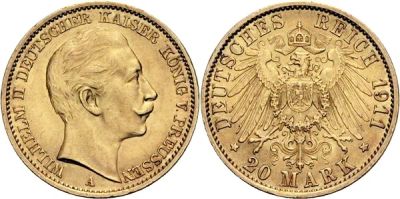Лот: 3017920. Фото: 1. 20 марок 1901 г. Вильгельм оригинал. Германия и Австрия