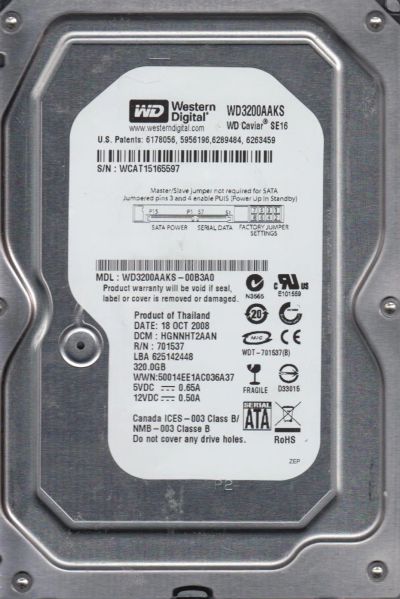 Лот: 15846886. Фото: 1. Western Digital 320GB wd3200aaks-00b3a0. Жёсткие диски (HDD)