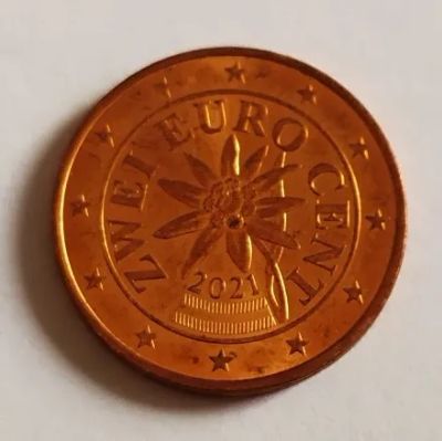 Лот: 21422752. Фото: 1. Австрия 2 евроцента 2021 UNC мешковая. Германия и Австрия