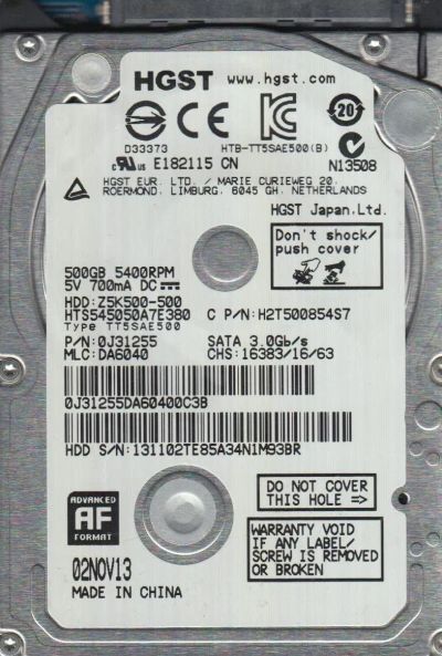 Лот: 19566480. Фото: 1. Жесткий диск Hitachi Z5K500 HTS545050A7E380... Жёсткие диски (HDD)
