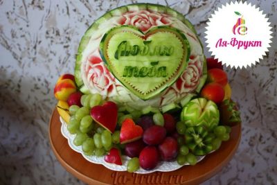 Лот: 15834953. Фото: 1. Композиция с резным арбузом №18. Другое (сувениры, подарки)