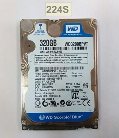 Лот: 16038030. Фото: 1. Жесткий диск WD3200BPVT-80JJ5T0... Жёсткие диски (HDD)