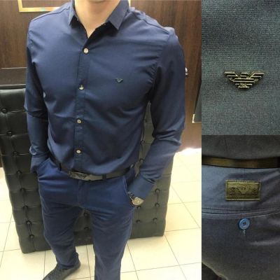 Лот: 7438207. Фото: 1. Рубашка Armani синяя ,,. Рубашки, водолазки
