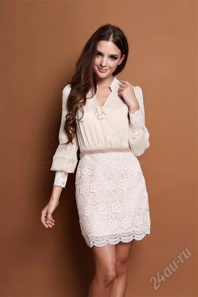 Лот: 2722377. Фото: 1. Платье - молочное, со стразами... Платья