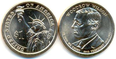 Лот: 3421630. Фото: 1. 1 доллар США 28-й Президент Вудро... Америка