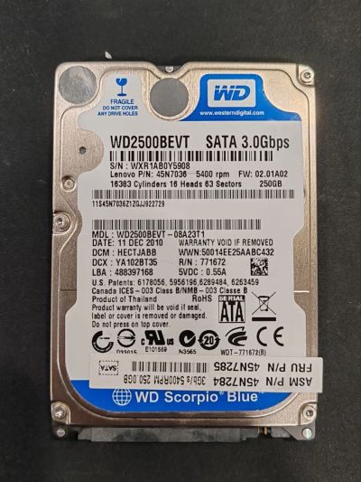 Лот: 25743693. Фото: 1. Жесткий диск WD WD2500BEVT 2.5... Жёсткие диски (HDD)