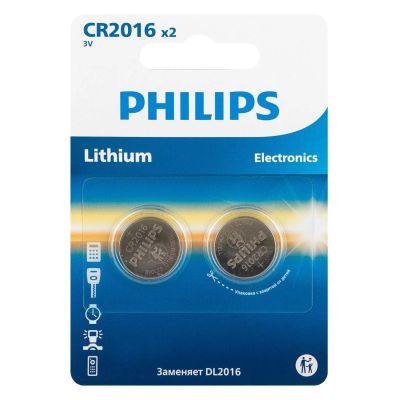 Лот: 24471838. Фото: 1. Батарейки Philips CR2016, 2 шт... Батарейки, аккумуляторы, элементы питания