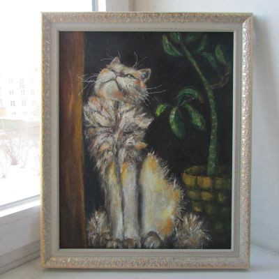 Лот: 4908720. Фото: 1. Продам картину "Кошка греется... Картины, гравюры