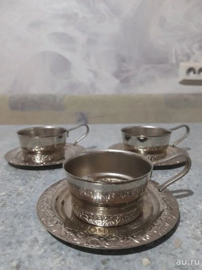 Лот: 18170347. Фото: 1. мельхиоровые подстаканники с блюдцами. Предметы интерьера и быта