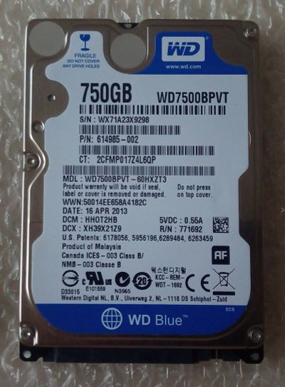 Лот: 11937198. Фото: 1. Жесткий диск Western Digital WD7500BPVT-60HXZT3... Жёсткие диски (HDD)
