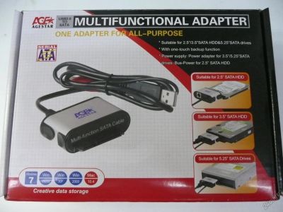 Лот: 5912785. Фото: 1. Адаптер SATA-USB AgeStar с блоком... Платы расширения, контроллеры, доп. порты