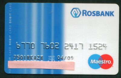 Лот: 5107426. Фото: 1. БК банковская карта ROsBANK-РосБанк... Телефонные, пластиковые карты