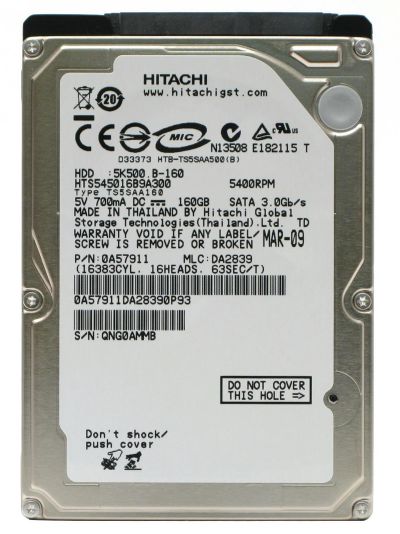 Лот: 18805745. Фото: 1. HDD 160 Gb SATA-II 300 Hitachi... Жёсткие диски