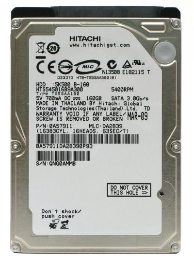 Лот: 18805745. Фото: 1. HDD 160 Gb SATA-II 300 Hitachi... Жёсткие диски (HDD)
