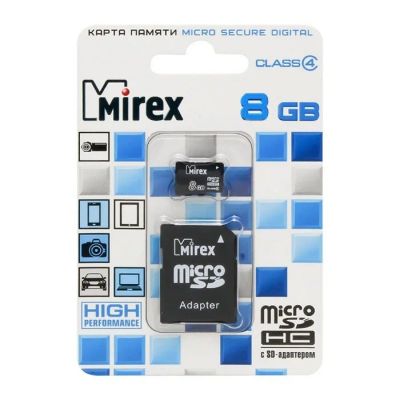 Лот: 11763588. Фото: 1. MicroSD 8 Gb Mirex + SD адаптер. Карты памяти