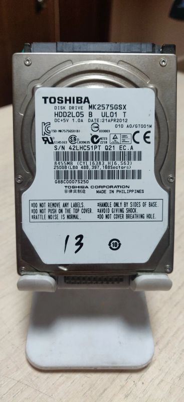 Лот: 20997634. Фото: 1. HDD 250Gb/Toshiba/SATA3/2,5"/. Жёсткие диски (HDD)