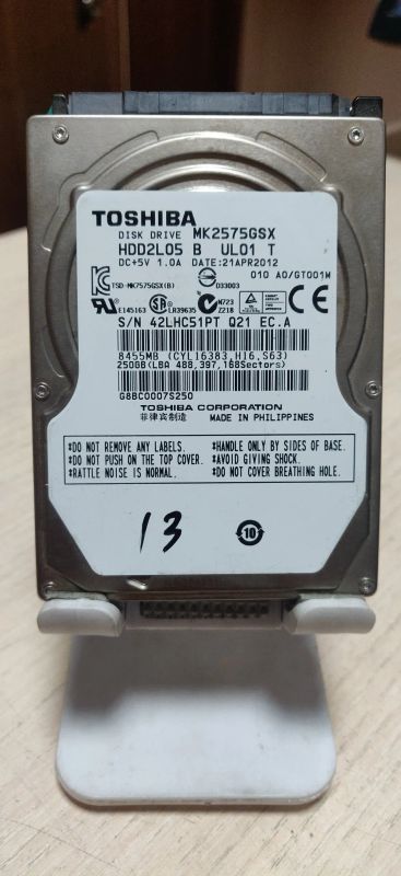 Лот: 20997634. Фото: 1. HDD 250Gb/Toshiba/SATA3/2,5"/. Жёсткие диски