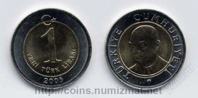 Лот: 980706. Фото: 1. 1 турецкая лира биметалл. Азия