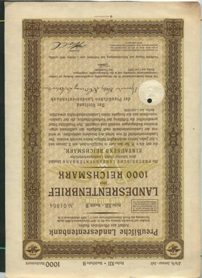 Лот: 12846097. Фото: 1. облигация на 1000 рейхсмарок 1943... Документы, ценные бумаги, письма