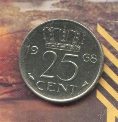 Лот: 9979363. Фото: 1. Нидерланды 25 центов 1968 Юлиана. Европа