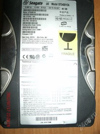 Лот: 2004375. Фото: 1. Винчестер Seagate IDE Model ST340810A... Жёсткие диски (HDD)