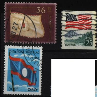 Лот: 7729592. Фото: 1. США-Венгрия-Лаос флаги 3марки. Марки