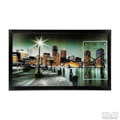 Лот: 8170266. Фото: 1. Часы-картина "Ночной Бостон... Часы настенные, настольные