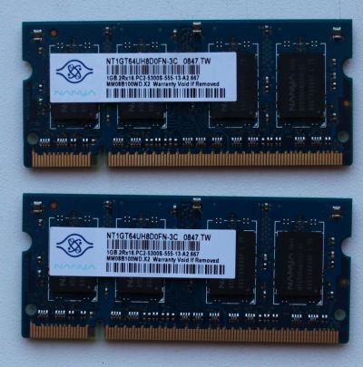 Лот: 7263091. Фото: 1. 2GB DDR2 Nanya, 2 планки для ноутбука. Оперативная память