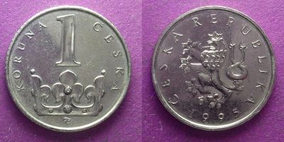 Лот: 15928933. Фото: 1. Чехия 1 крона 1995 блеск. Европа