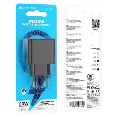 Лот: 22142748. Фото: 1. СЗУ BOROFONE BAS13A 1*USB-C QC3... Зарядные устройства, блоки питания, адаптеры сетевые для смартфонов