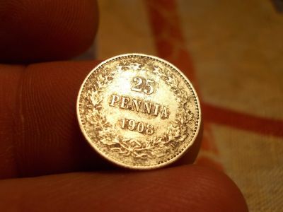 Лот: 15769196. Фото: 1. Нечастые 25 Пенни 1908 года Империя... Россия до 1917 года