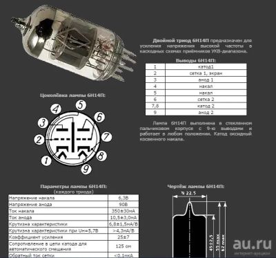 Лот: 8150173. Фото: 1. Двойной триод 6Н14П. Электронные лампы