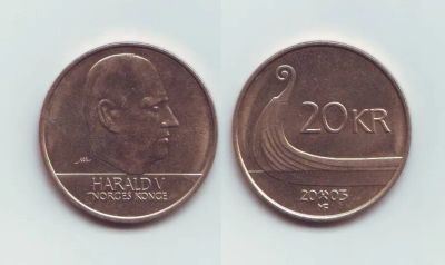 Лот: 19423461. Фото: 1. Монета Норвегия - 20 крон (2003... Европа