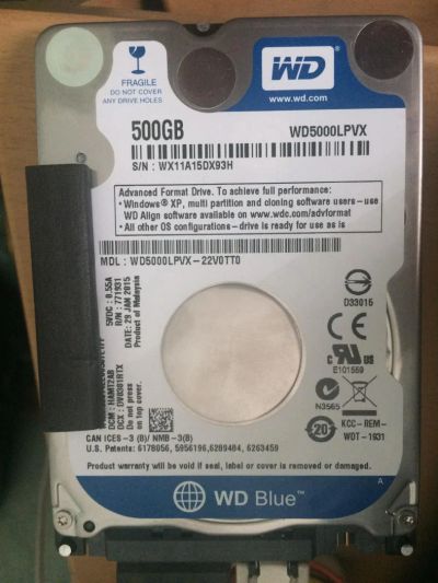 Лот: 7728111. Фото: 1. Жесткий диск (HDD) WD 2,5'' 500Гб. Жёсткие диски (HDD)