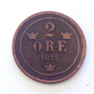 Лот: 24765396. Фото: 1. Швеция 2 эре 1874 первый год чекана. Европа