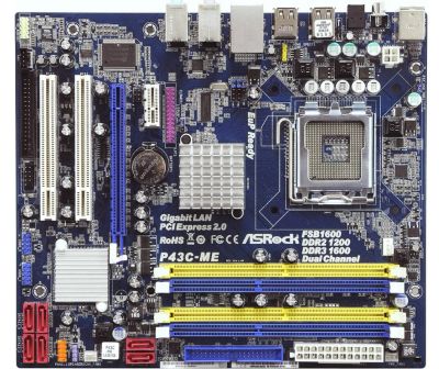 Лот: 8616083. Фото: 1. Asrock P43C-ME (LGA775, 2xDDR2... Материнские платы
