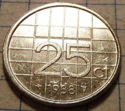 Лот: 9452483. Фото: 1. Нидерланды 25 центов 1988. Европа