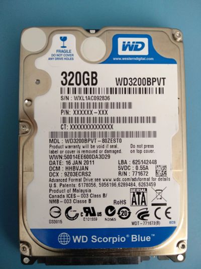 Лот: 11739384. Фото: 1. HDD Western Digital (320 ГБ, 2... Жёсткие диски (HDD)