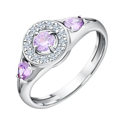 Лот: 23863367. Фото: 1. Серебряное кольцо с аметистами... Кольца, перстни
