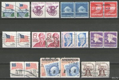 Лот: 16066872. Фото: 1. Лот марок США в парах-сцепках. Марки