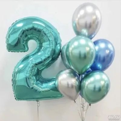 Лот: 12654361. Фото: 1. Цифра + фонтан из 7 зеркальных... Воздушные шары