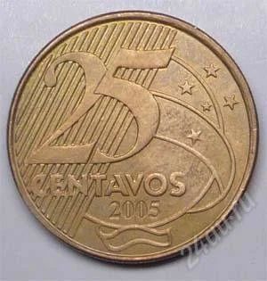Лот: 1588190. Фото: 1. Бразилия. 25 сентаво 2005г. Америка