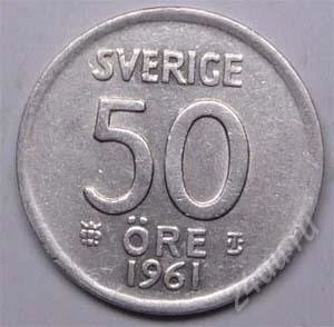 Лот: 1545333. Фото: 1. Швеция. 50 оре 1961г. Серебро!. Европа
