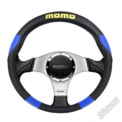 Лот: 5592862. Фото: 1. Кожаная оплётка MOMO-305 BK/BL... Чехлы, коврики, оплетки руля