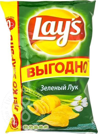 Лот: 10128104. Фото: 1. чипсы Lays. Зеленый лук. 225г... Консервы